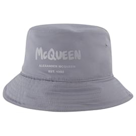 Alexander Mcqueen-Cappello da pescatore con graffiti tono su tono - Alexander Mcqueen - Sintetico - Grigio-Grigio