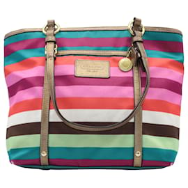 Coach-Coach Striped Legacy Tote Bag in Multicolor Silk-Multiple colors