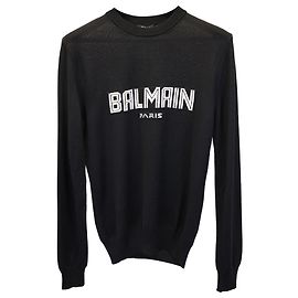 Balmain Logo Sweater in Black Wool Black