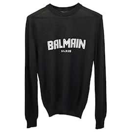 Pullover mit Balmain-Logo aus schwarzer Wolle Schwarz