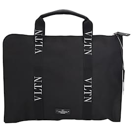 Valentino Garavani-Valentino Garavani VLTN Logo-Strap Document Case in Black Nylon-Black