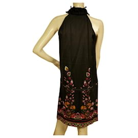 Roberto Cavalli-Roberto Cavalli Black Floral Printed 100% Silk Midi Dress Ruffled 40-Multiple colors