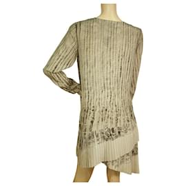 Roberto Cavalli-Roberto Cavalli Gris Imprimé 100% Mini robe courte en soie à manches longues asymétriques 42-Gris