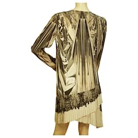 Roberto Cavalli-Roberto Cavalli Imprimé Gris Taupe 100% Mini robe en soie à manches longues asymétriques 42-Gris