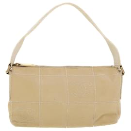 Chanel-CHANEL Choco Bar Shoulder Bag Canvas Beige CC Auth bs5780-Beige