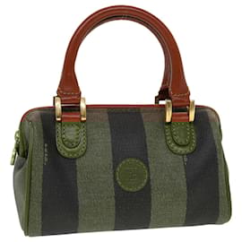 Fendi-FENDI Pecan Canvas Mini Hand Bag Brown Black Auth am4474-Brown,Black