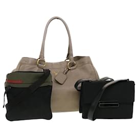 Prada-PRADA Shoulder Bag Hand Bag Leather Nylon 3Set Black Gray Auth am4509-Black,Grey