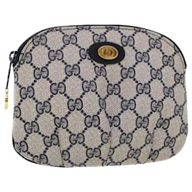 Gucci-GUCCI GG Canvas Pouch PVC Leather Gray Navy 378.039.4492 auth 44420-Brown,Navy blue