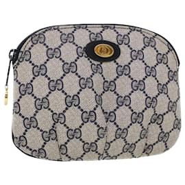 Gucci-GUCCI GG Canvas Pouch PVC Leather Gray Navy 378.039.4492 auth 44420-Grey,Navy blue