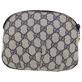 Gucci-GUCCI GG Canvas Pouch PVC Leather Gray Navy 378.039.4492 auth 44420-Brown,Navy blue