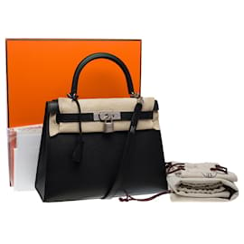 Hermès-Hermes Kelly bag 28 in black leather - 101239-Black