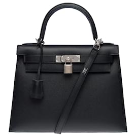 Hermès-Hermes Kelly bag 28 in black leather - 101239-Black