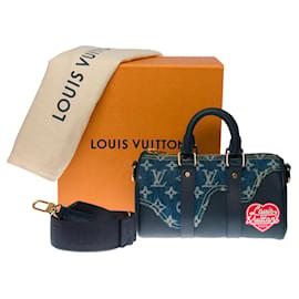 Louis Vuitton-LOUIS VUITTON Keepall Tasche aus blauem Denim - 100121-Blau