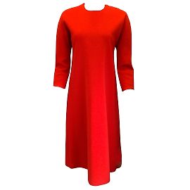 Maison Rabih Kayrouz Red Long Sleeved V-Back Wool Crepe Midi Dress Red