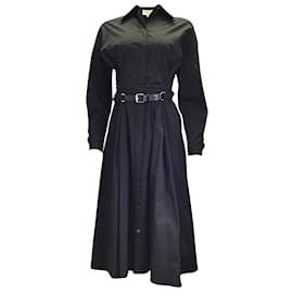Michael Kors-Michael Kors Collection Black Stretch Organic Cotton Poplin Shirtdress-Black