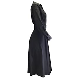 Michael Kors-Michael Kors Collection Black Stretch Organic Cotton Poplin Shirtdress-Black