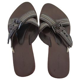 Bottega Veneta Leather @ canvas sandals, IT 40,5. Chocolate