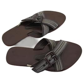 Bottega Veneta-Leather @ canvas sandals, IT 40,5.-Chocolate