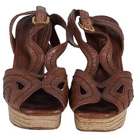 Prada Stitched Platform Sandal in Brown Leather Brown