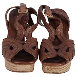 Prada-Prada Stitched Platform Sandal in Brown Leather-Brown