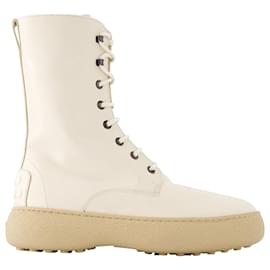 Tod's-Winter Gommini Boots - Tod's - Leather - White-White