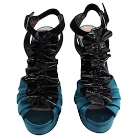 Miu Miu-Sandali Miu Miu Platform Cinturino Alla Caviglia In Raso Blu-Blu