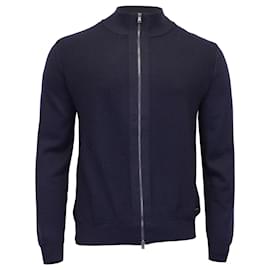 Hugo Boss-Hugo Boss Regular Fit Zip Cardigan in Navy Blue Cotton-Blue,Navy blue