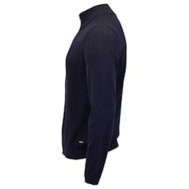 Hugo Boss-Hugo Boss Regular Fit Zip Cardigan in Navy Blue Cotton-Blue,Navy blue