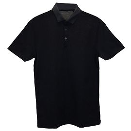 Polo Lanvin con collo in grosgrain in cotone nero Nero