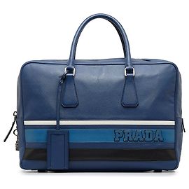 Prada Blue Saffiano Righe Aktentasche Blau