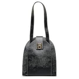Céline-Celine Black Leather Shoulder Bag-Black