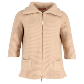 Carolina Herrera-Cardigan in maglia a costine con zip Carolina Herrera in lana beige-Beige