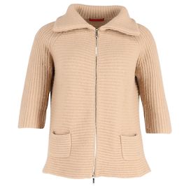 Carolina Herrera Zip Rippstrick-Cardigan aus beiger Wolle Braun Beige