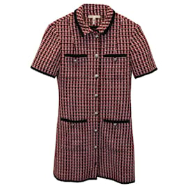 Maje-Maje Renalt Tweed Shirt Dress in Red Recycled Cotton-Red