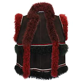 Dsquared2-Dsquared2 Fur-Trimmed Cropped Jacket in Brown Leather-Brown