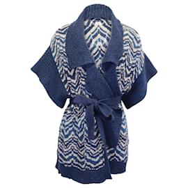 Missoni-Missoni-Cardigan mit Zick-Zack-Muster vorne zum Binden aus blauer Wolle-Blau