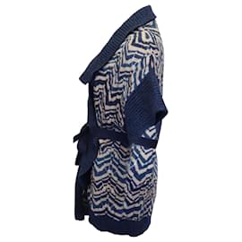 Missoni-Cardigã Missoni Zig Zag com amarração frontal em lã azul-Azul