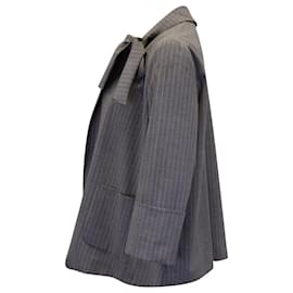 Max & Co-Max&Co Striped Tie Detail Jacket in Grey Wool-Grey