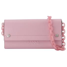 Ganni-Banner-Umschlag-Geldbörse mit Kette – Ganni – Leder – Rosa-Pink