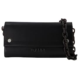 Ganni-Banner Envelope Wallet on chain - Ganni - Leather - Black-Black
