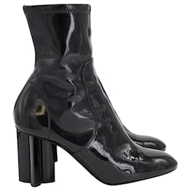Louis Vuitton-Louis Vuitton Silhouette Ankle Boots in Black Patent Leather -Black