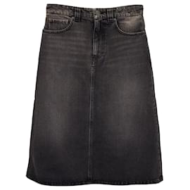 Balenciaga-Balenciaga A-line Midi Denim Skirt in Dark Grey Cotton-Grey