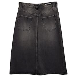 Balenciaga-Balenciaga A-line Midi Denim Skirt in Dark Grey Cotton-Grey