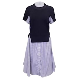 Sacai-Sacai Striped Shirt Dress in Blue Cotton-Blue,Navy blue