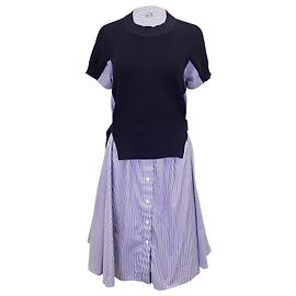 Sacai Vestido Camisa Listrada em Algodão Azul Azul Azul marinho