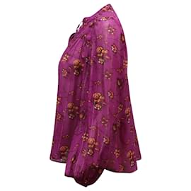 Ulla Johnson-Ulla Johnson Arnoux Floral Print Blouse in Purple Silk-Other