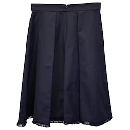 Max Mara-Max Mara Pleated Skirt in Navy Blue Polyester Duchess-Blue,Navy blue