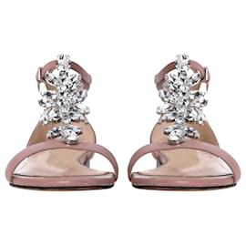 Jimmy Choo-Jimmy Choo Crystal Embellished T-strap Flat Sandals in Pink Leather-Other