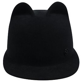Boné de feltro com orelhas de gato Maison Michel Jamie em pele de coelho preta Preto