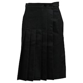 Victoria Beckham-Victoria Beckham Pleated Mid Length Skirt in Navy Blue Cotton Denim-Navy blue